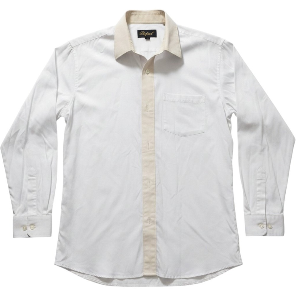 Rafael Mens White Cream Contrast Button Up Long Sleeve Dress Shirt Size 14